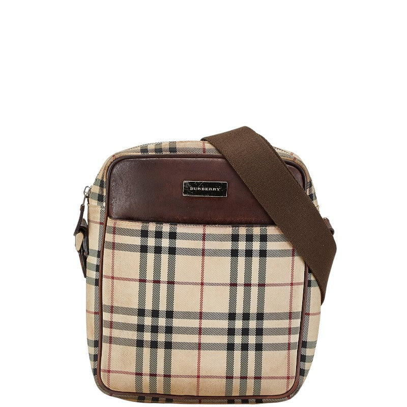 Burberry Nova Check Logo Plate Canvas Leather Shoulder Bag in Very Good Condition