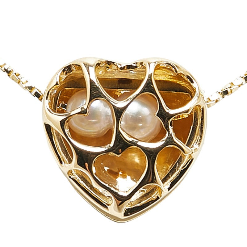 K18YG Yellow Gold Pearl 4mm Heart Motif Locket Pendant Necklace in Excellent Condition