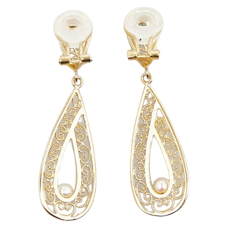 K18YG Yellow Gold Akoya Pearl 3.5mm Teardrop Swing Earrings in Great Condition