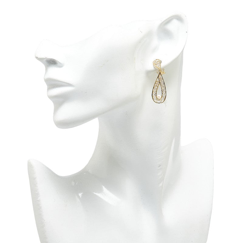 K18YG Yellow Gold Akoya Pearl 3.5mm Teardrop Swing Earrings in Great Condition