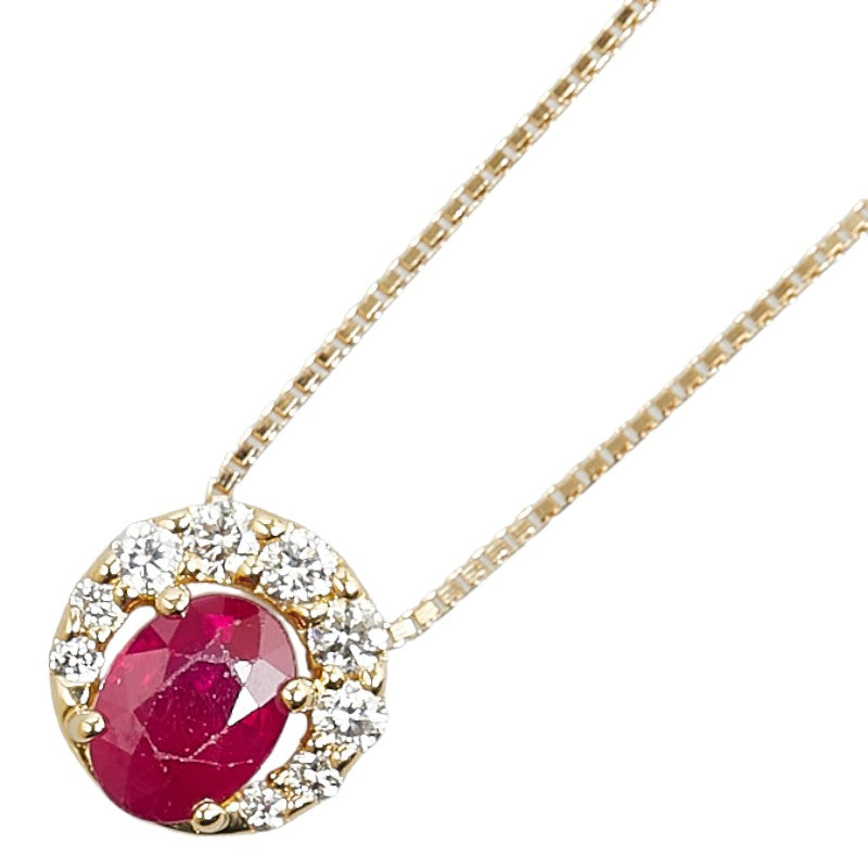 K18YG Yellow Gold Ruby 0.98ct Diamond 0.23ct Pendant Necklace in Great Condition