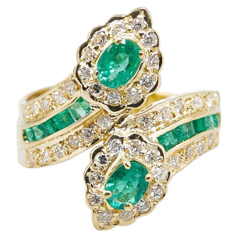 K18YG Yellow Gold Emerald 1.24ct Diamond 0.46ct Teardrop Ring