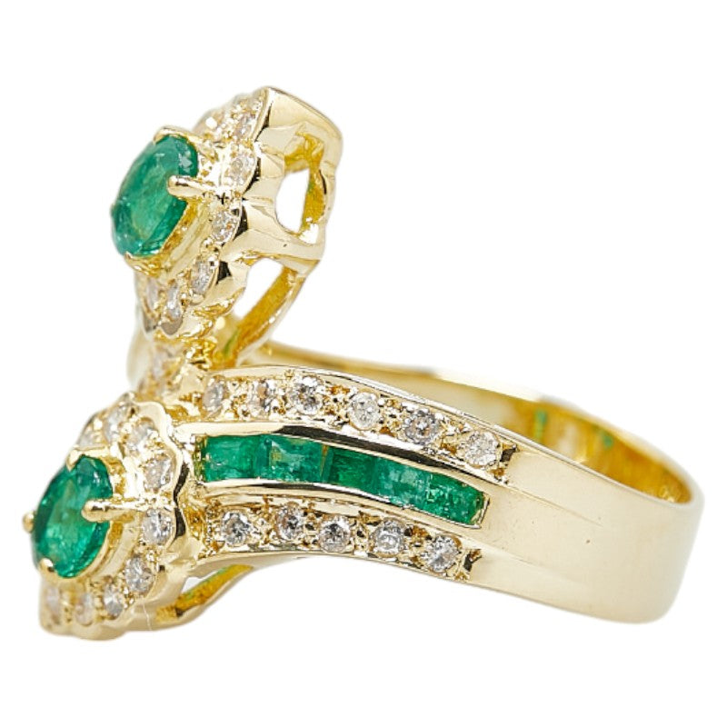 K18YG Yellow Gold Emerald 1.24ct Diamond 0.46ct Teardrop Ring