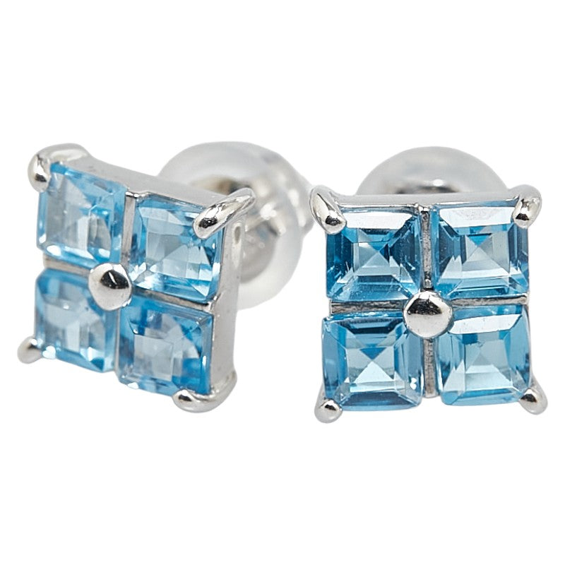 K14WG White Gold Blue Topaz Square Earrings in Excellent Condition