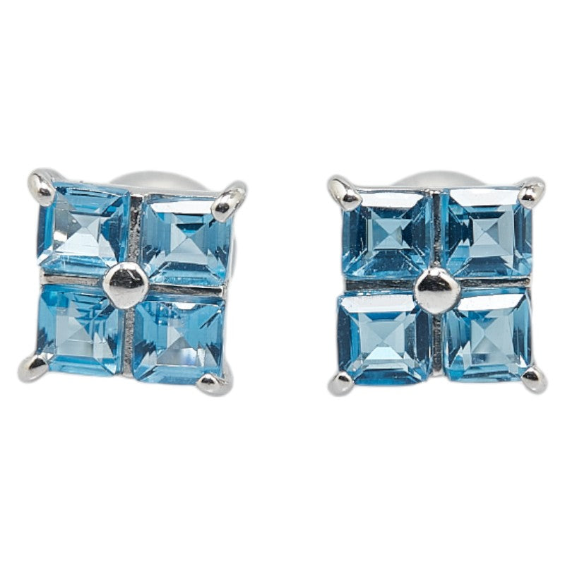 K14WG White Gold Blue Topaz Square Earrings in Excellent Condition