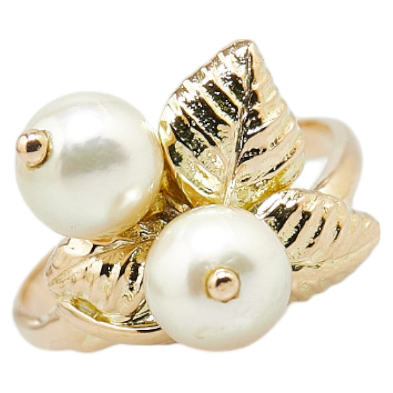 K18YG Yellow Gold Akoya Pearl 6.4mm Plant Motif Ring