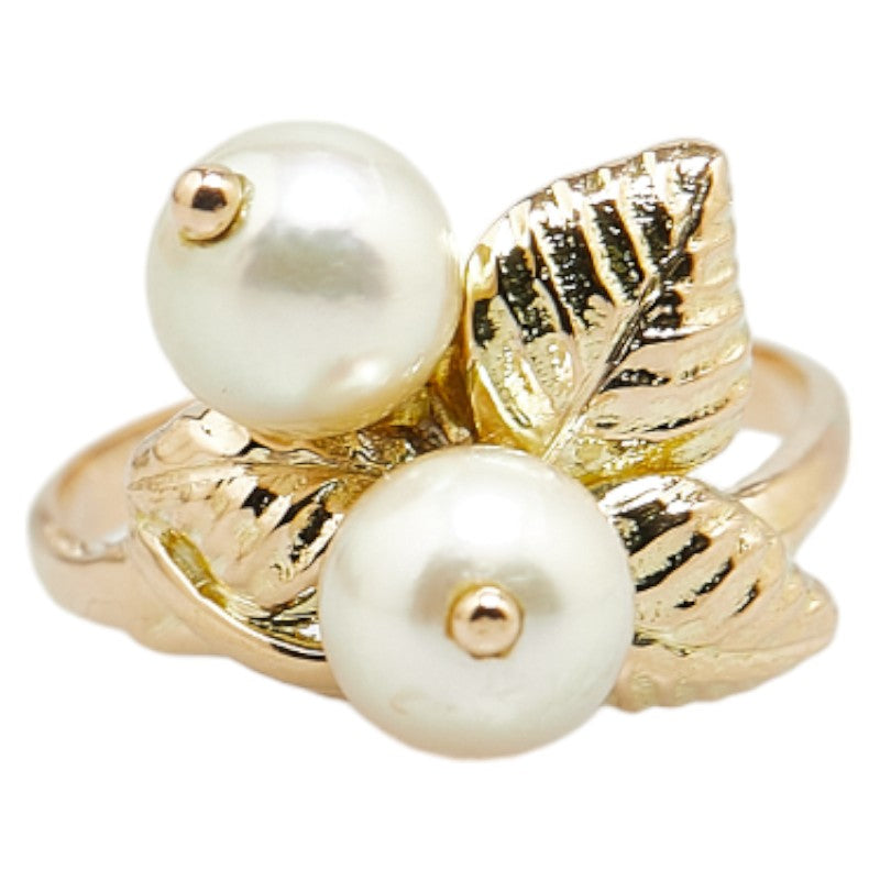 K18YG Yellow Gold Akoya Pearl 6.4mm Plant Motif Ring