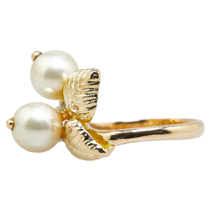 K18YG Yellow Gold Akoya Pearl 6.4mm Plant Motif Ring