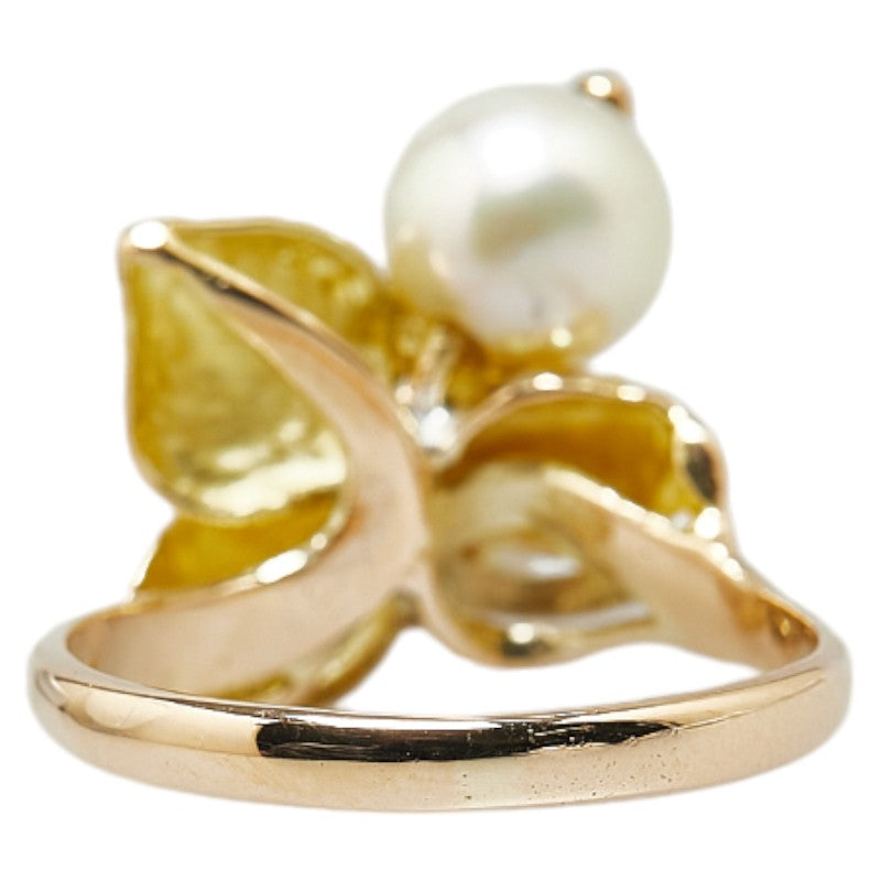 K18YG Yellow Gold Akoya Pearl 6.4mm Plant Motif Ring