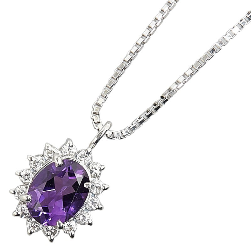 Platinum Pt900 Pt850 Amethyst 1.03ct Diamond 0.24ct Pendant Necklace in Excellent Condition