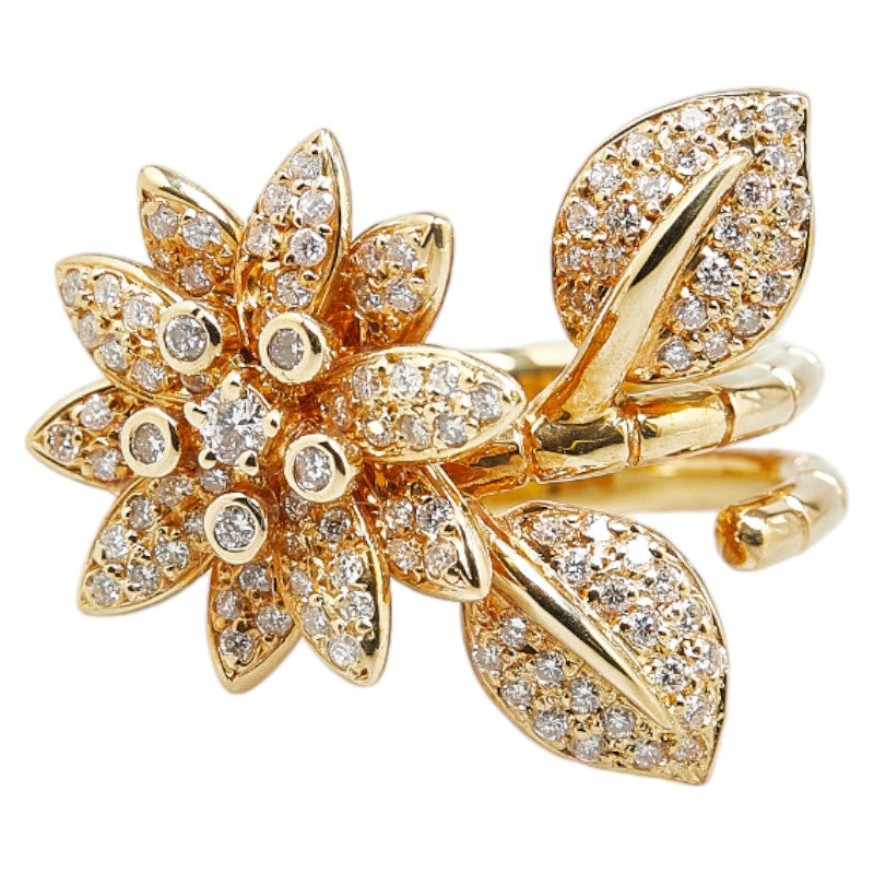 K18YG Yellow Gold Diamond Sunflower Flower Ring in Great Condition