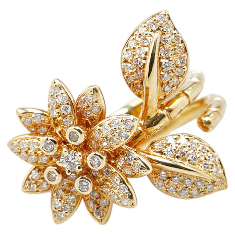 K18YG Yellow Gold Diamond Sunflower Flower Ring in Great Condition