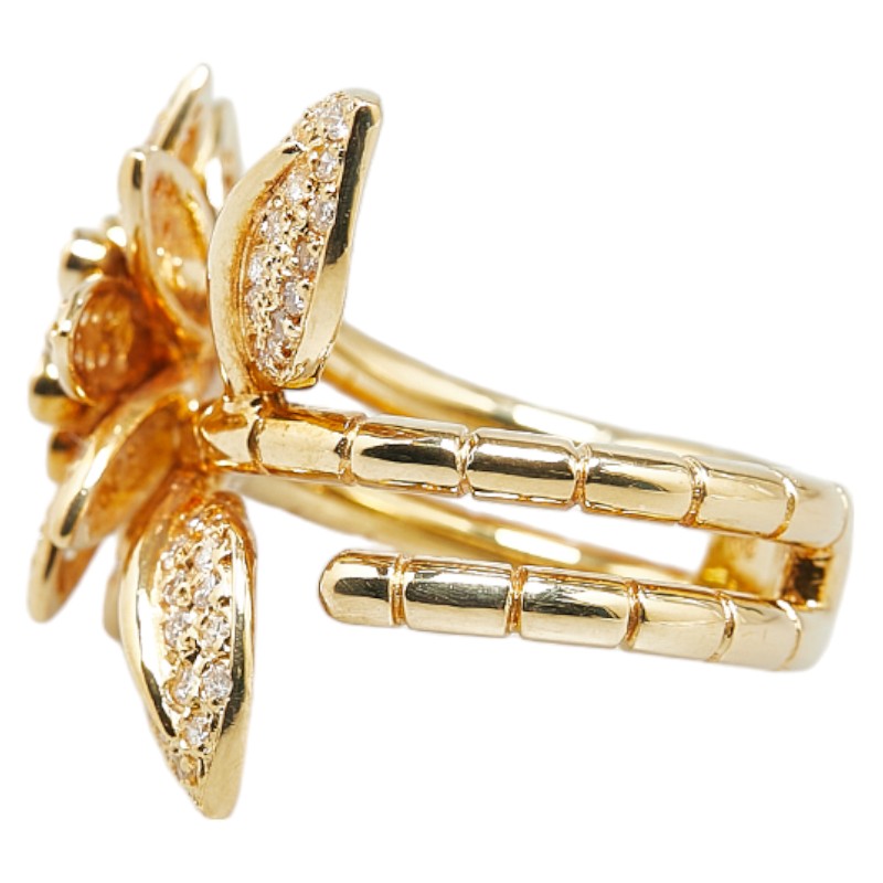 K18YG Yellow Gold Diamond Sunflower Flower Ring in Great Condition