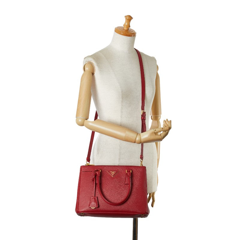 Prada Leather Logo 2WAY Handbag Red