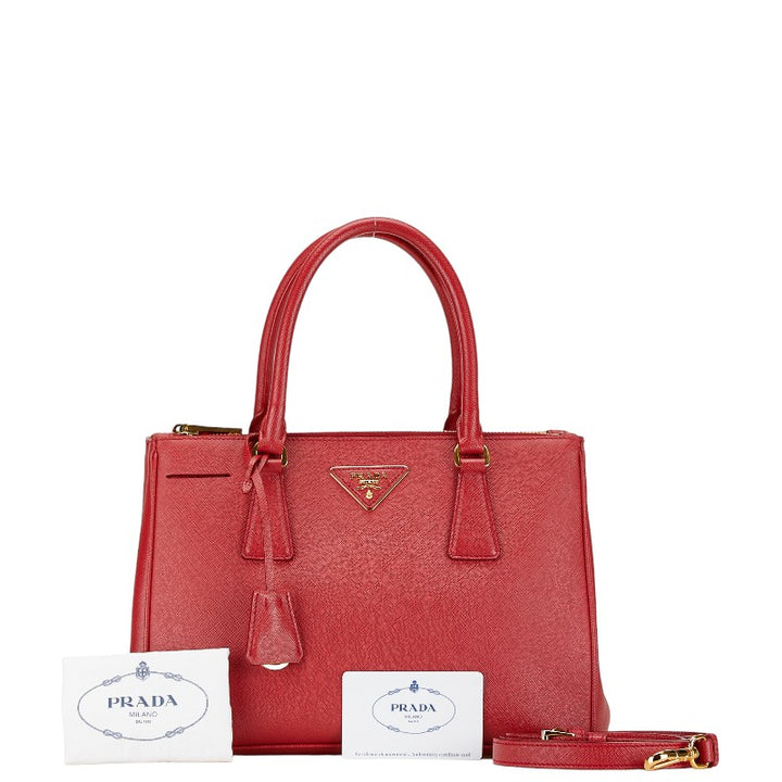 Prada Leather Logo 2WAY Handbag Red