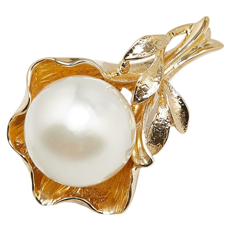 K18YG Yellow Gold White Pearl 11mm Leaf Pendant Top