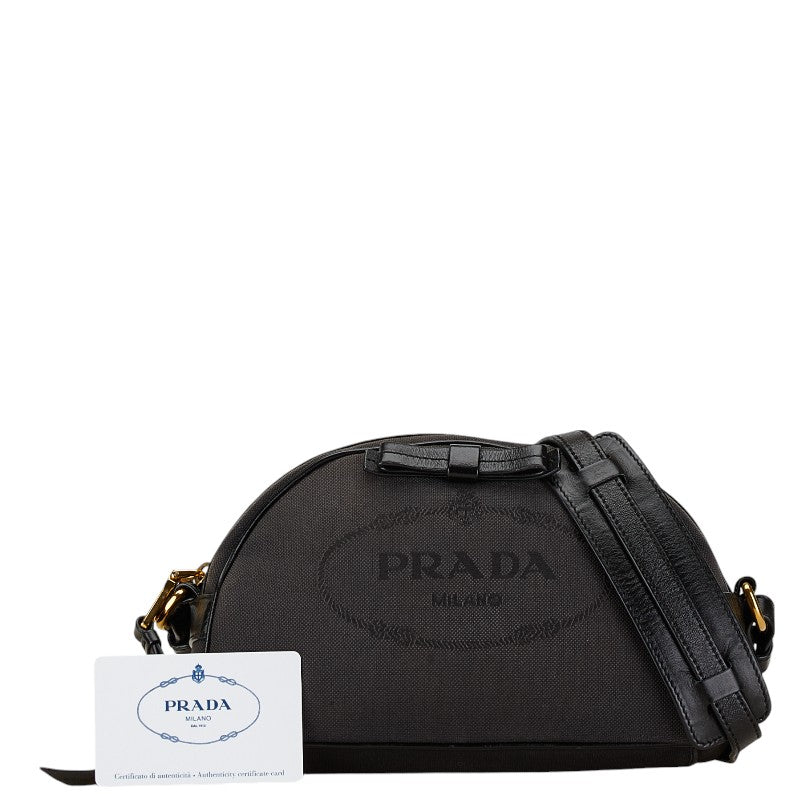 Prada Logo Jacquard Canvas Leather Shoulder Bag