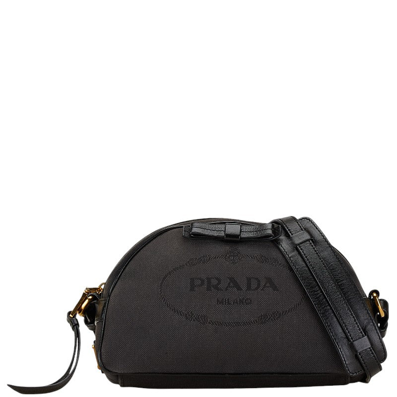 Prada Logo Jacquard Canvas Leather Shoulder Bag