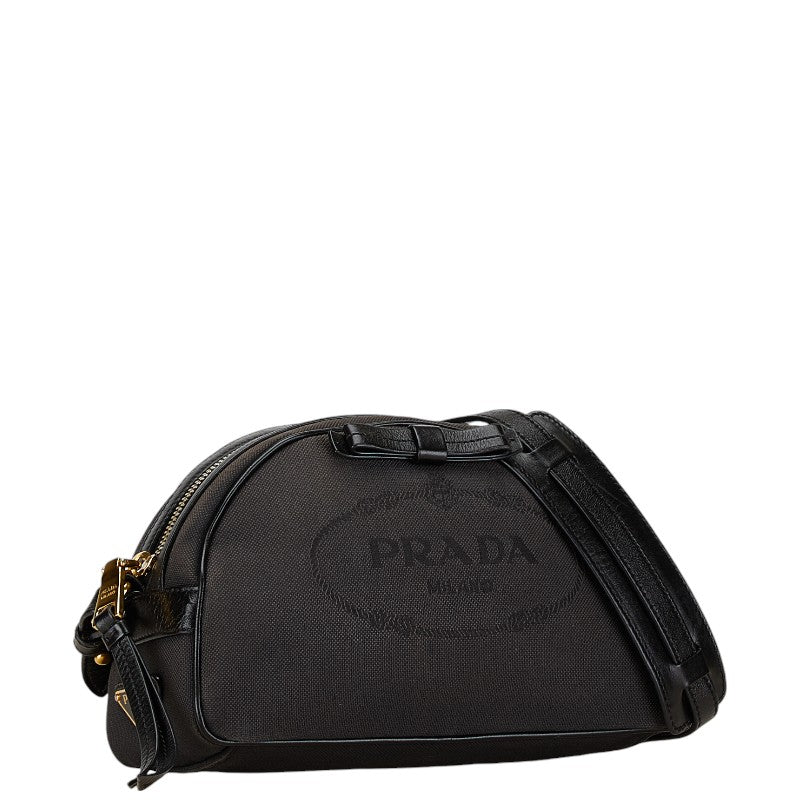 Prada Logo Jacquard Canvas Leather Shoulder Bag