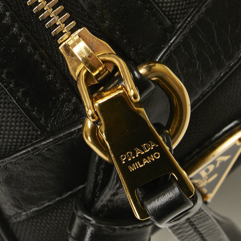 Prada Logo Jacquard Canvas Leather Shoulder Bag