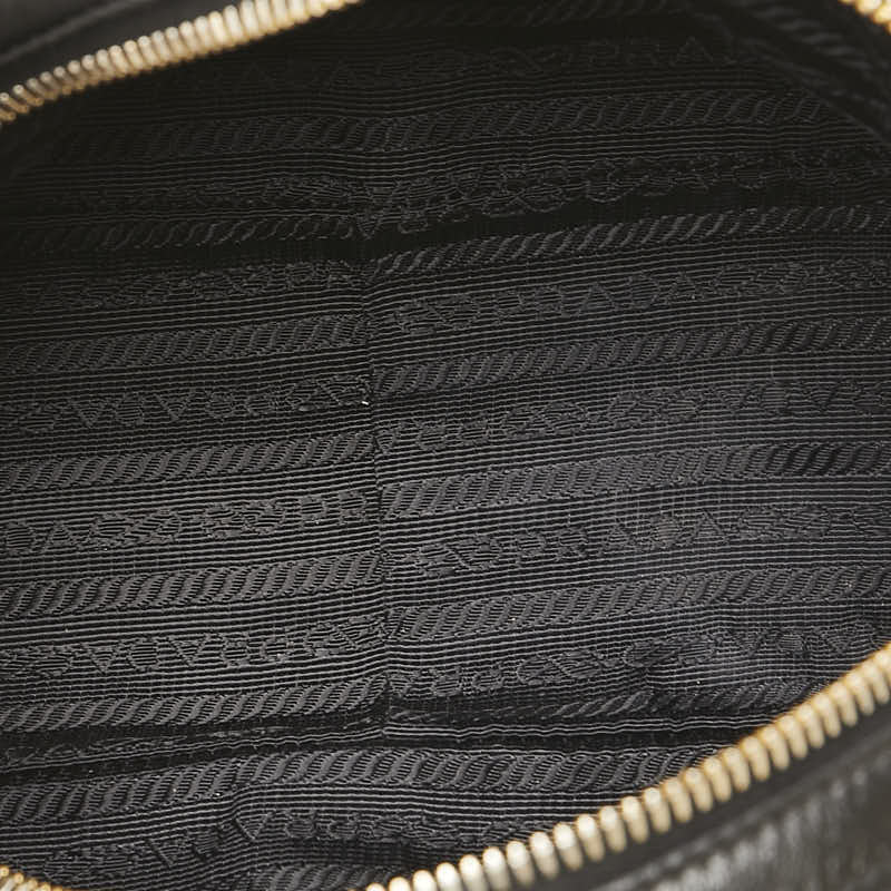 Prada Logo Jacquard Canvas Leather Shoulder Bag