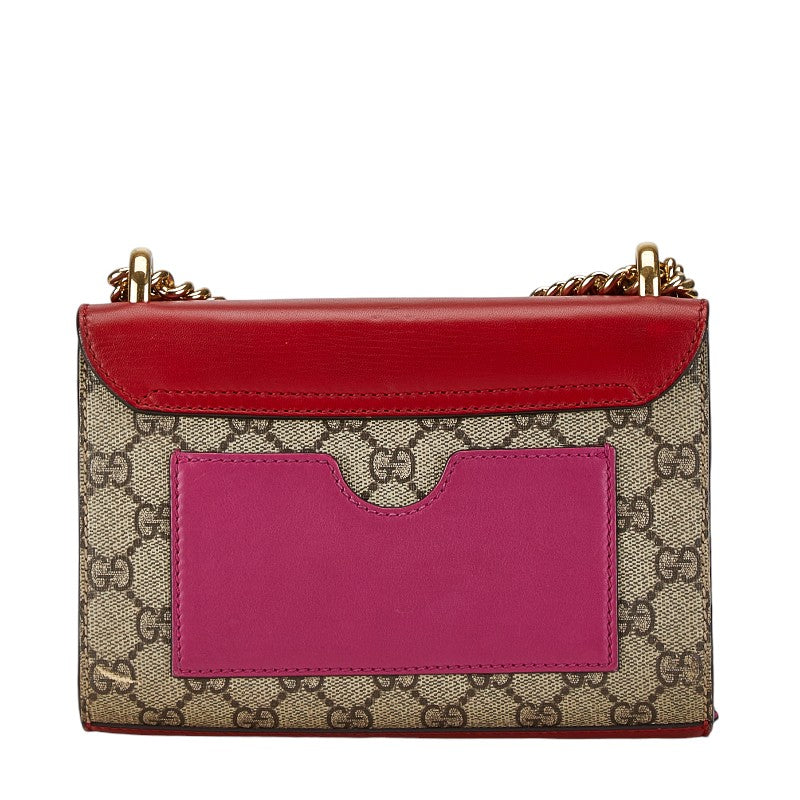 Gucci GG Supreme Chain Shoulder Bag Beige Red PVC Leather