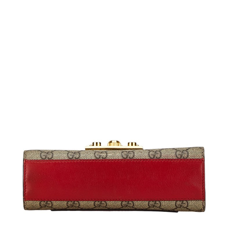 Gucci GG Supreme Chain Shoulder Bag Beige Red PVC Leather