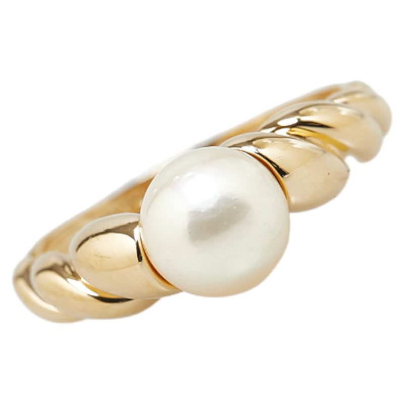 K18YG Yellow Gold Akoya Pearl 6.9mm Tornado Ring Size 10.5 in Excellent Condition