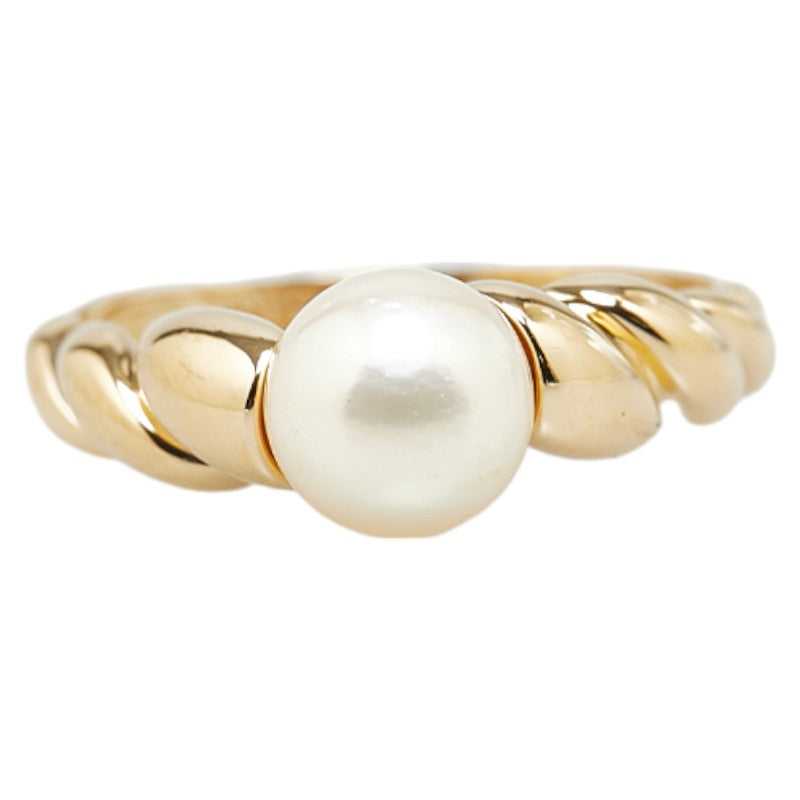 K18YG Yellow Gold Akoya Pearl 6.9mm Tornado Ring Size 10.5 in Excellent Condition