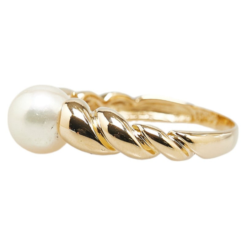 K18YG Yellow Gold Akoya Pearl 6.9mm Tornado Ring Size 10.5 in Excellent Condition