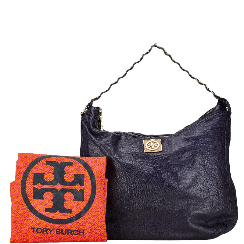 Tory Burch Leather Tote Bag Navy Gold