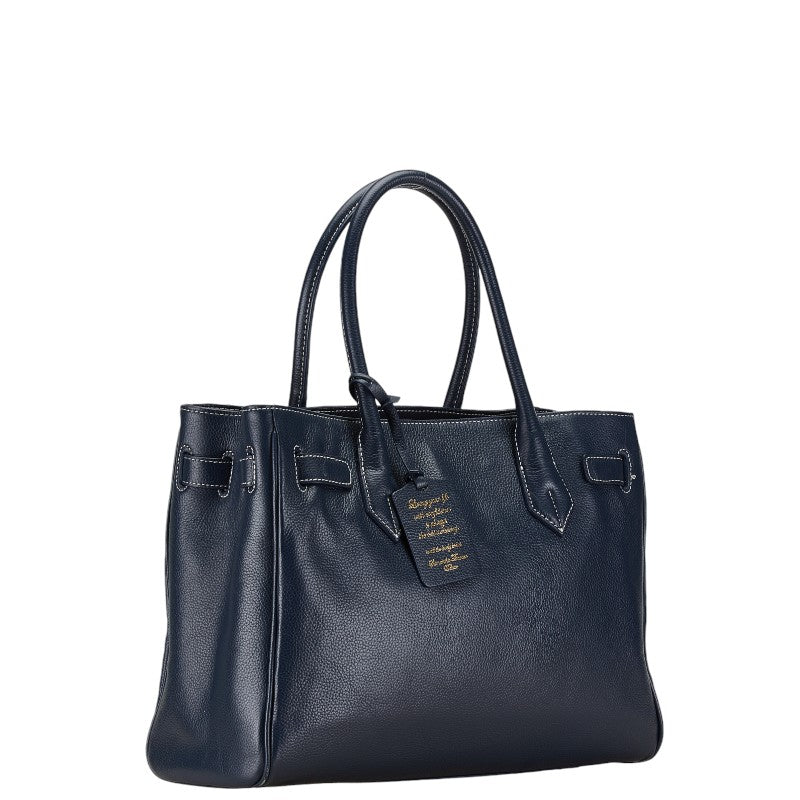 Samantha Thavasa Leather Tote Handbag Navy in Very Good Condition