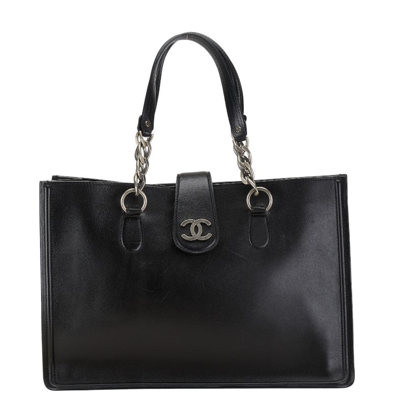 Chanel Coco Mark Leather Tote Bag Black in Very Good Condition