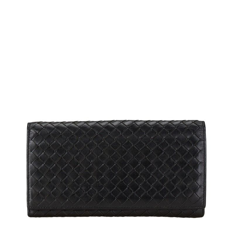 Bottega Veneta Intrecciato Leather Long Wallet Black in Very Good Condition