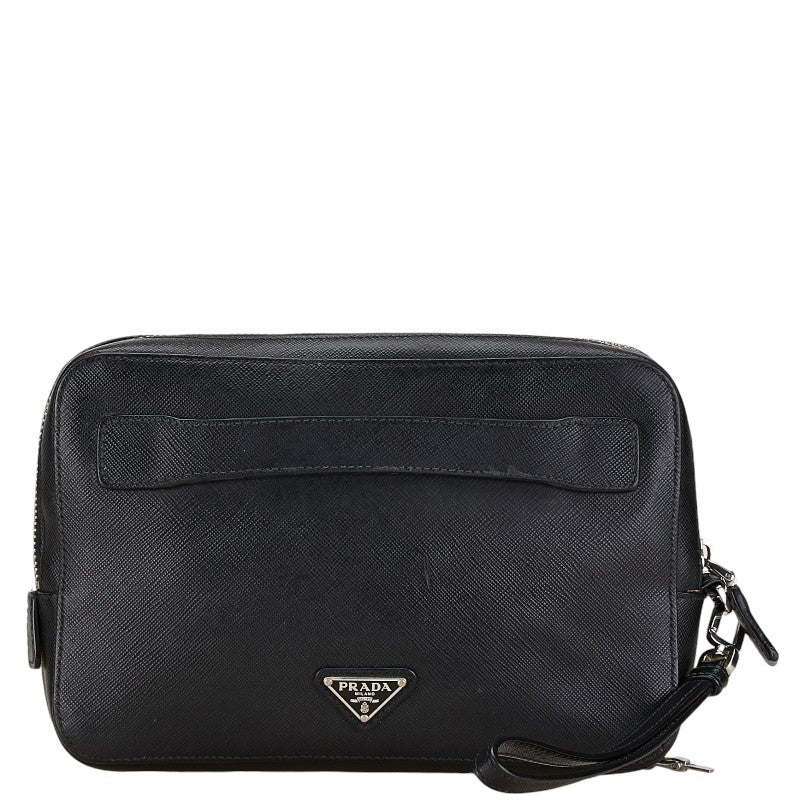 Prada Leather Triangle Logo Clutch Bag