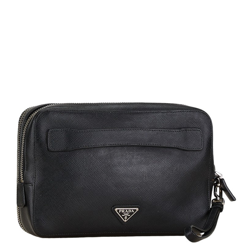 Prada Leather Triangle Logo Plate Clutch Bag in Very Good Condition