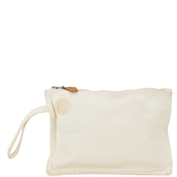 Hermes Canvas Leather Logo Pouch