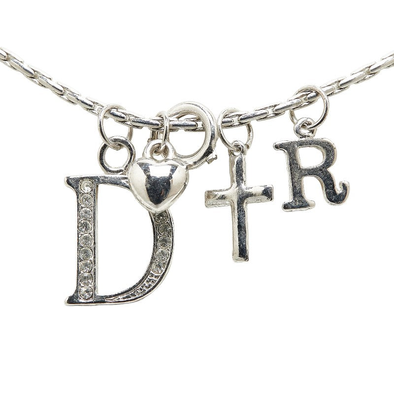 Dior Logo Necklace Silver Metal Rhinestones in Very Good Condition