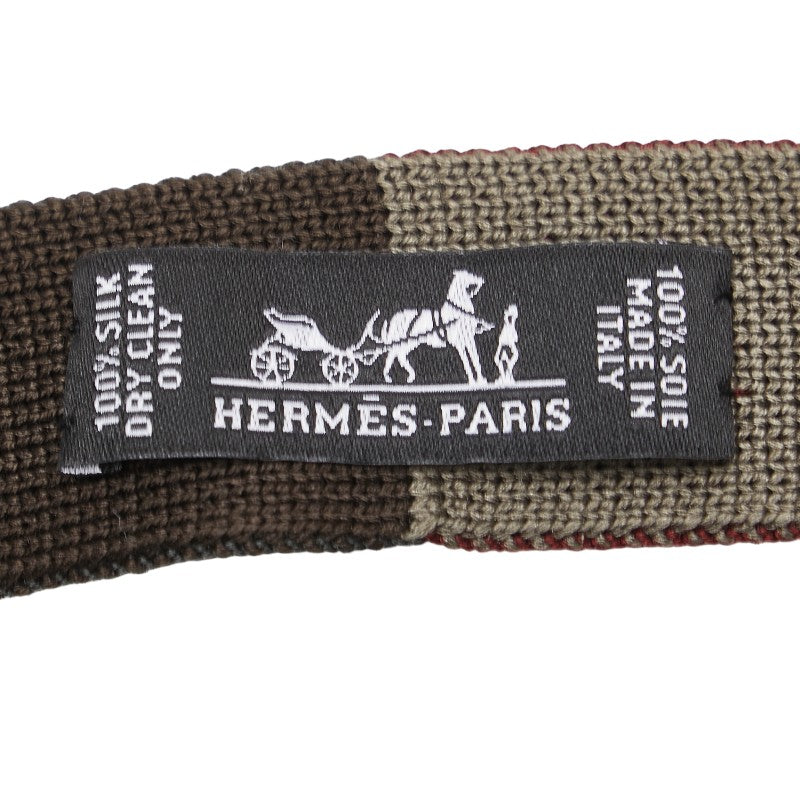 Hermes Reversible Logo Knit Tie Khaki Wine Red in Great Condition