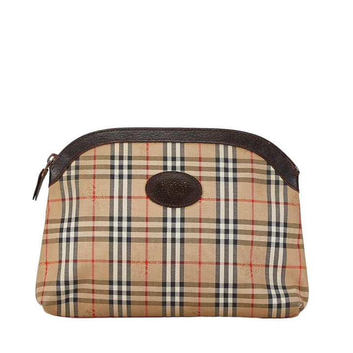 Burberry Nova Check Shadow Horse Canvas Leather Clutch Bag in Very Good Condition