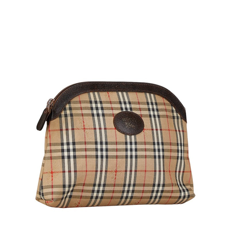 Burberry Nova Check Shadow Horse Canvas Leather Clutch Bag in Very Good Condition