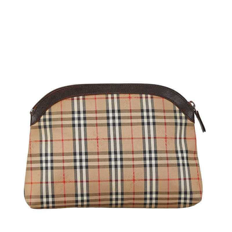 Burberry Nova Check Shadow Horse Canvas Leather Clutch Bag in Very Good Condition