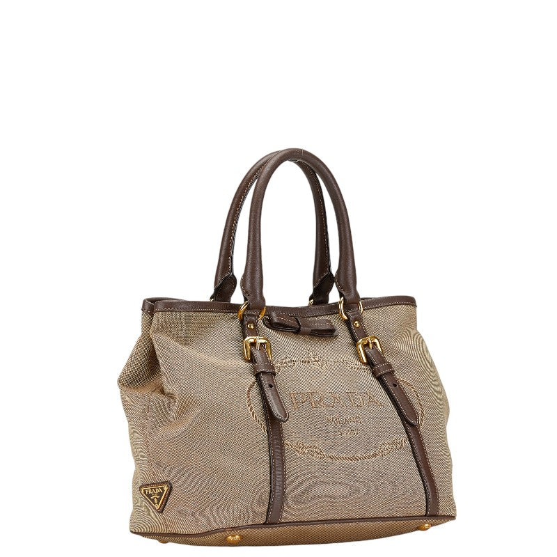 Prada Canvas Leather 2WAY Handbag Khaki Brown