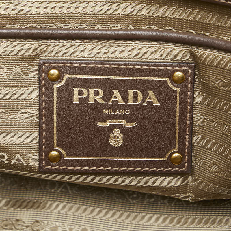 Prada Canvas Leather 2WAY Handbag Khaki Brown