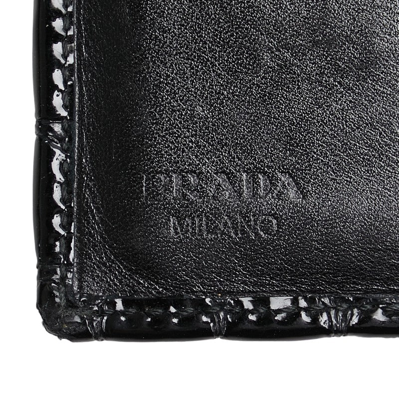 Prada Croc Embossed Patent Leather Bifold Wallet Black in Very Good Condition