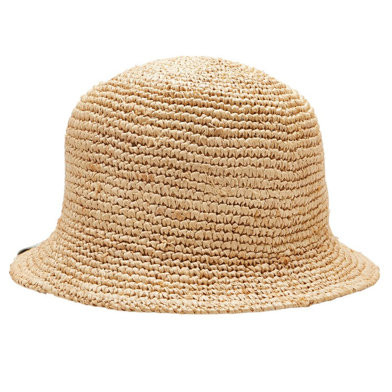 Giorgio Armani Logo Straw Hat Beige Raffia Leather in Very Good Condition