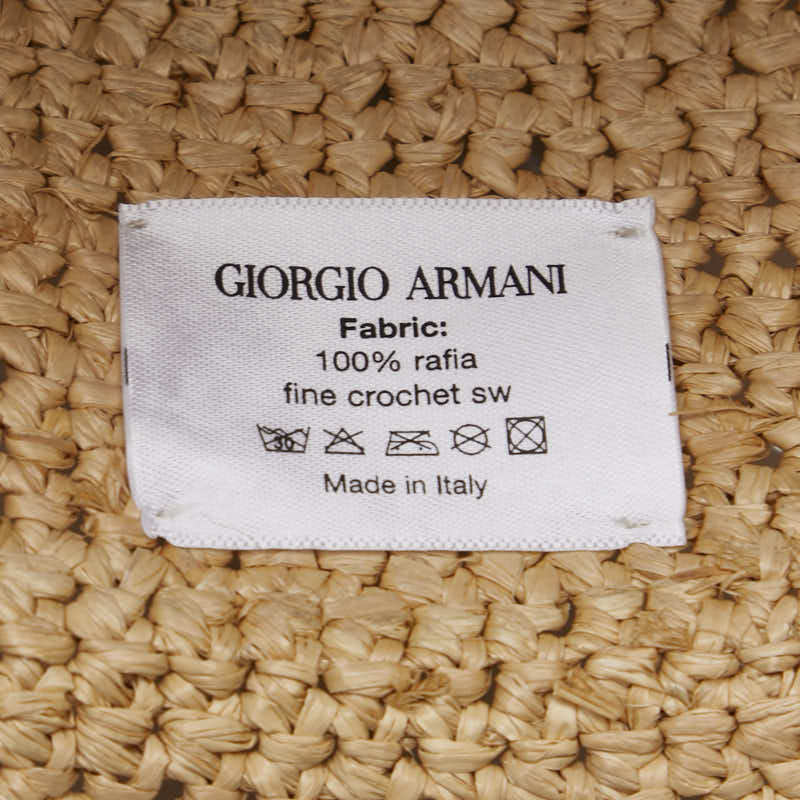 Giorgio Armani Logo Straw Hat Beige Raffia Leather in Very Good Condition