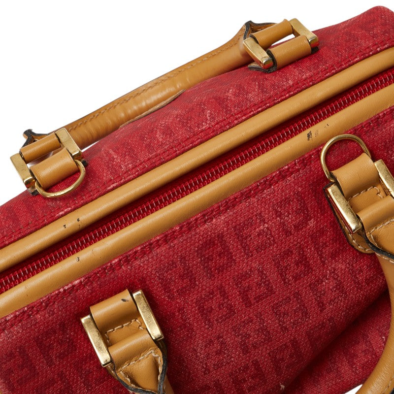 Fendi Zucca Mini Handbag Canvas Leather Red Brown in Very Good Condition