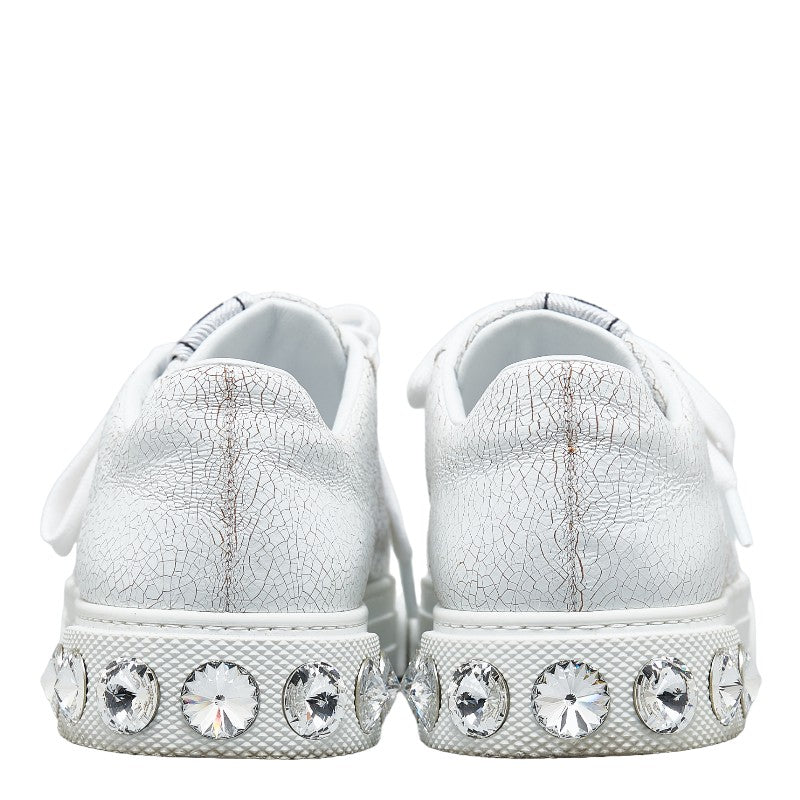 Miu Miu Rhinestone Crack Low-Cut Leather Sneakers 643 in Very Good Condition