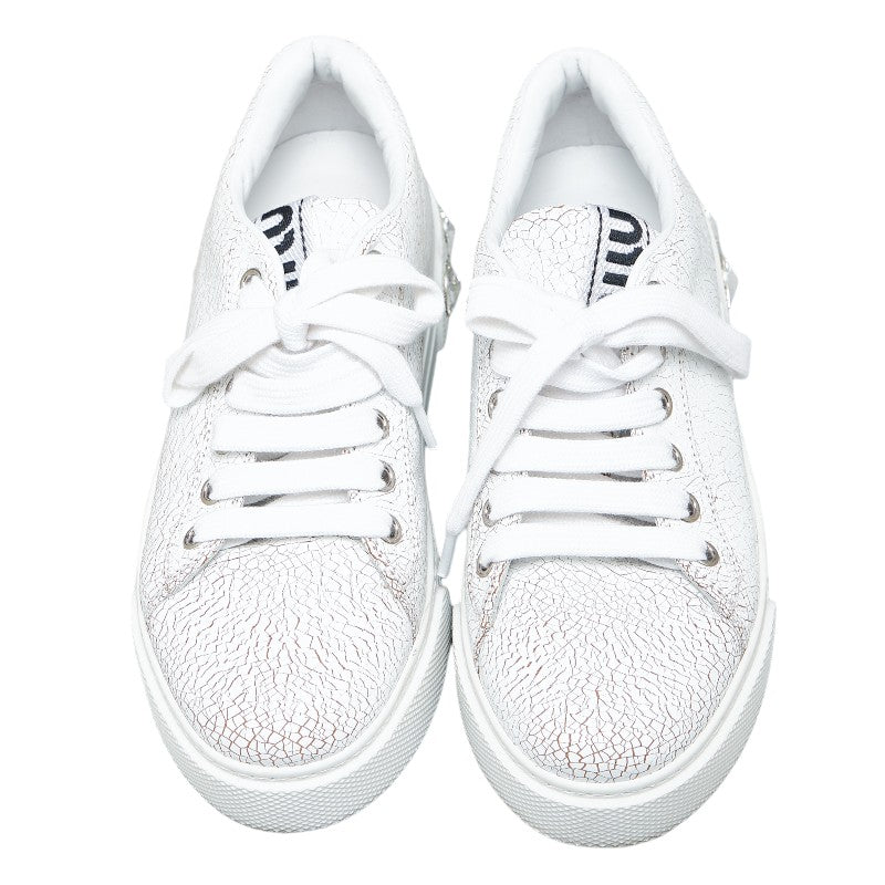 Miu Miu Rhinestone Crack Low-Cut Leather Sneakers 643 in Very Good Condition